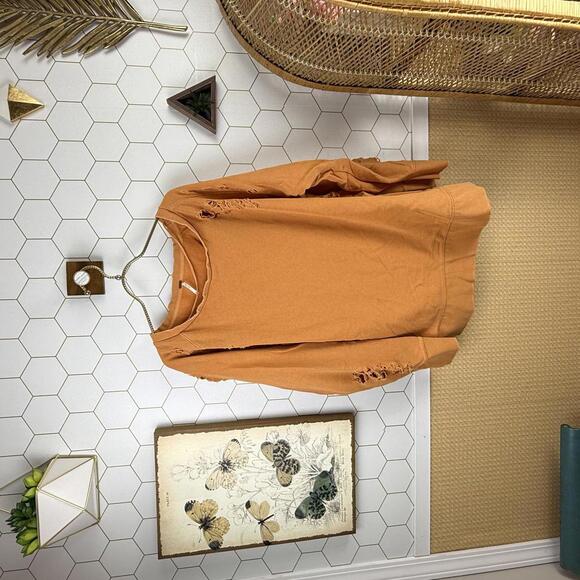 Free People Tops - Free People Hole My Heart Oversized Distressed Orange Sweatshirt  - Size - XXS